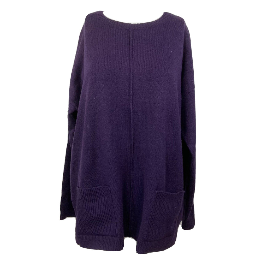 J. Jill Sweater Womens Sz M Purple Cotton Stretch Pockets Center Seam Pullover‎